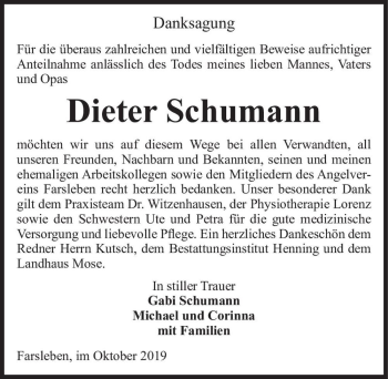 Traueranzeige von Dieter Schuman  von Magdeburger Volksstimme