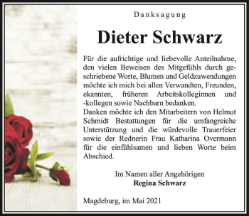 Traueranzeige von Dieter Schwarz  von Magdeburger Volksstimme