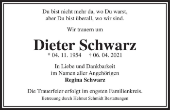 Traueranzeige von Dieter Schwarz  von Magdeburger Volksstimme