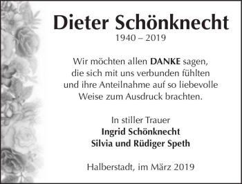 Traueranzeige von Dieter Schönknecht  von Magdeburger Volksstimme