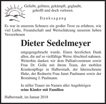 Traueranzeige von Dieter Sedelmeyer  von Magdeburger Volksstimme