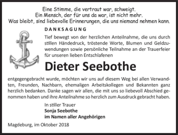Traueranzeige von Dieter Seebothe  von Magdeburger Volksstimme