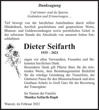 Traueranzeige von Dieter Seifarth  von Magdeburger Volksstimme