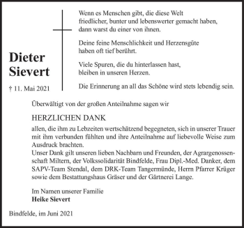Traueranzeige von Dieter Sievert  von Magdeburger Volksstimme