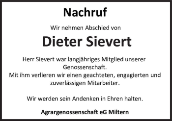 Traueranzeige von Dieter Sievert  von Magdeburger Volksstimme