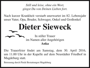 Traueranzeige von Dieter Sieweck  von Magdeburger Volksstimme