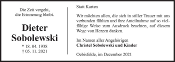 Traueranzeige von Dieter Sobolewski  von Magdeburger Volksstimme