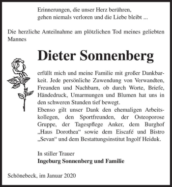 Traueranzeige von Dieter Sonnenberg  von Magdeburger Volksstimme