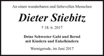 Traueranzeige von Dieter Stiebitz  von Magdeburger Volksstimme