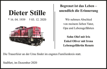 Traueranzeige von Dieter Stille  von Magdeburger Volksstimme