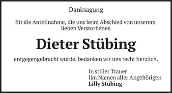 Traueranzeige von Dieter Stübing  von Magdeburger Volksstimme