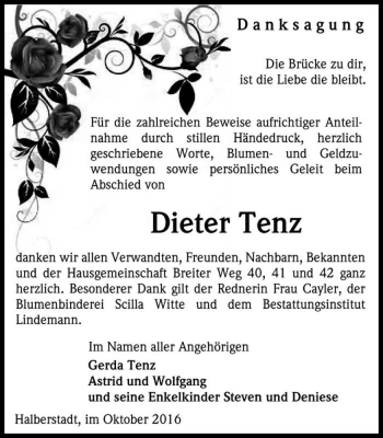 Traueranzeige von Dieter Tenz  von Magdeburger Volksstimme