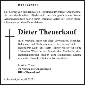 Traueranzeige von Dieter Theuerkauf  von Magdeburger Volksstimme
