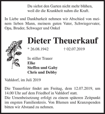 Traueranzeige von Dieter Theuerkauf  von Magdeburger Volksstimme
