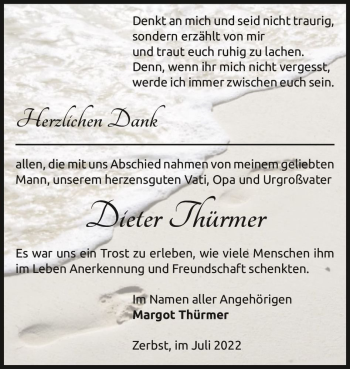 Traueranzeige von Dieter Thürmer  von Magdeburger Volksstimme