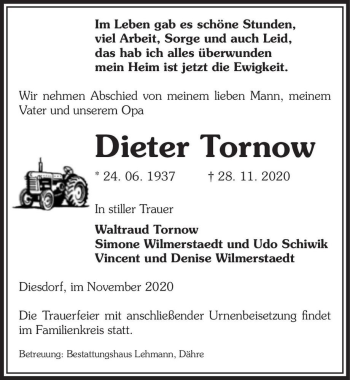 Traueranzeige von Dieter Tornow  von Magdeburger Volksstimme