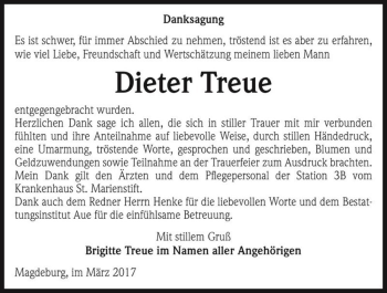 Traueranzeige von Dieter Treue  von Magdeburger Volksstimme