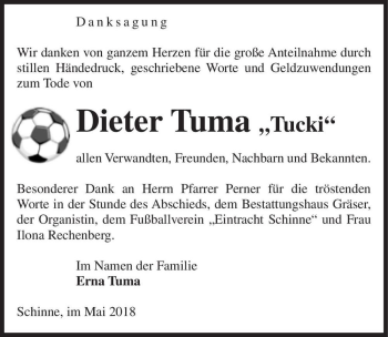 Traueranzeige von Dieter Tuma 