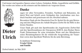 Traueranzeige von Dieter Ulrich  von Magdeburger Volksstimme