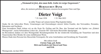 Traueranzeige von Dieter Voigt  von Magdeburger Volksstimme