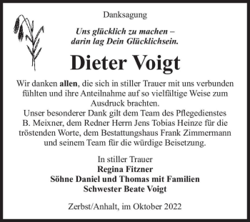 Traueranzeige von Dieter Voigt  von Magdeburger Volksstimme