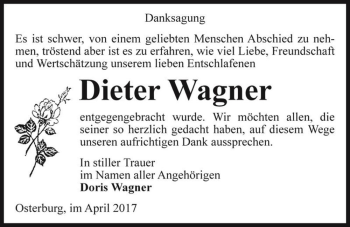Traueranzeige von Dieter Wagner  von Magdeburger Volksstimme