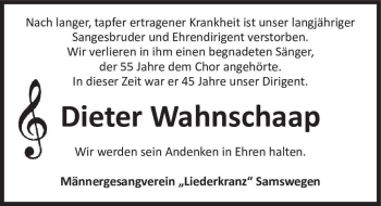 Traueranzeige von Dieter Wahnschaap  von Magdeburger Volksstimme
