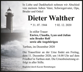 Traueranzeige von Dieter Walther  von Magdeburger Volksstimme
