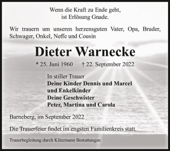 Traueranzeige von Dieter Warnecke  von Magdeburger Volksstimme