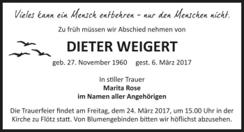 Traueranzeige von Dieter Weigert  von Magdeburger Volksstimme