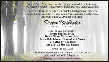 Traueranzeige von Dieter Weißleder  von Magdeburger Volksstimme