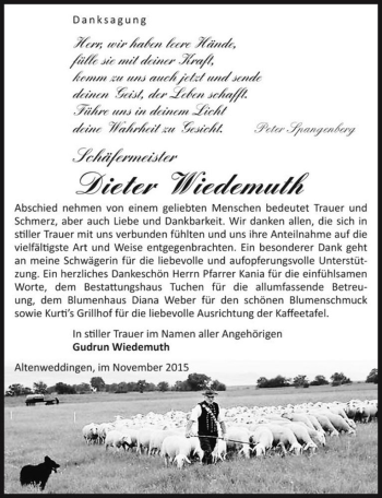 Traueranzeige von Dieter Wiedemuth  von Magdeburger Volksstimme