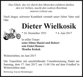 Traueranzeige von Dieter Wielkosik  von Magdeburger Volksstimme