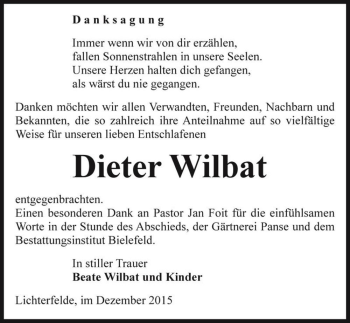 Traueranzeige von Dieter Wilbat  von Magdeburger Volksstimme