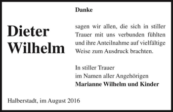 Traueranzeige von Dieter Wilhelm  von Magdeburger Volksstimme