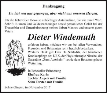 Traueranzeige von Dieter Windemuth  von Magdeburger Volksstimme