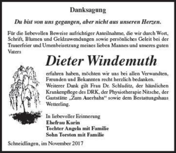 Traueranzeige von Dieter Windemuth  von Magdeburger Volksstimme