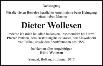 Traueranzeige von Dieter Wollesen  von Magdeburger Volksstimme