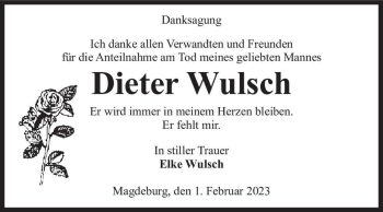 Traueranzeige von Dieter Wulsch  von Magdeburger Volksstimme