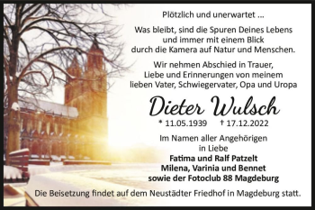 Traueranzeige von Dieter Wulsch  von Magdeburger Volksstimme