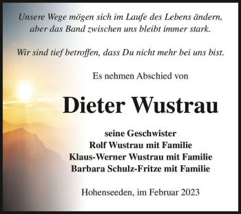 Traueranzeige von Dieter Wustrau  von Magdeburger Volksstimme