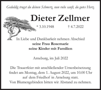 Traueranzeige von Dieter Zellmer  von Magdeburger Volksstimme