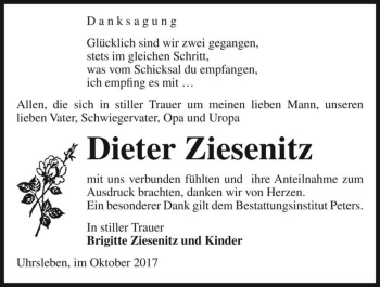 Traueranzeige von Dieter Ziesenitz  von Magdeburger Volksstimme