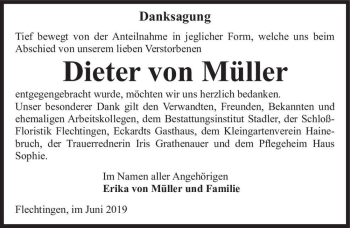 Traueranzeige von Dieter von Müller  von Magdeburger Volksstimme