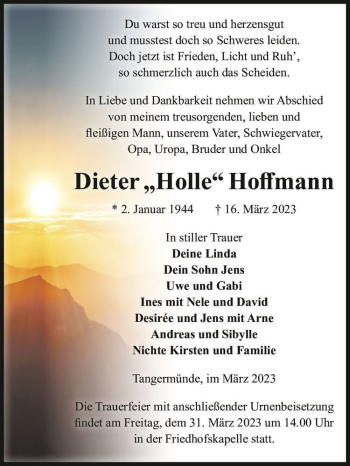 Traueranzeige von Dieter „Holle“ Hoffmann  von Magdeburger Volksstimme