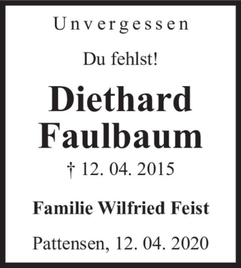 Traueranzeige von Diethard Faulbaum  von Magdeburger Volksstimme