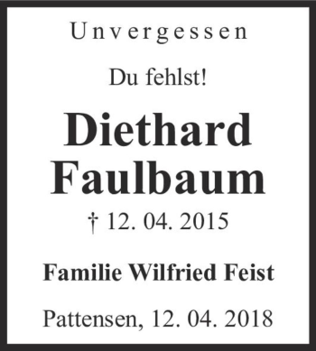 Traueranzeige von Diethard Faulbaum  von Magdeburger Volksstimme