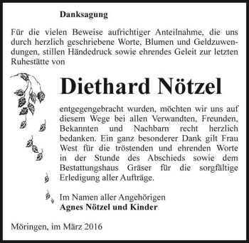 Traueranzeige von Diethard Nötzel  von Magdeburger Volksstimme