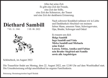 Traueranzeige von Diethard Sambill  von Magdeburger Volksstimme