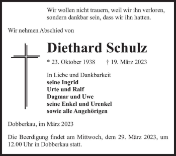 Traueranzeige von Diethard Schulz  von Magdeburger Volksstimme